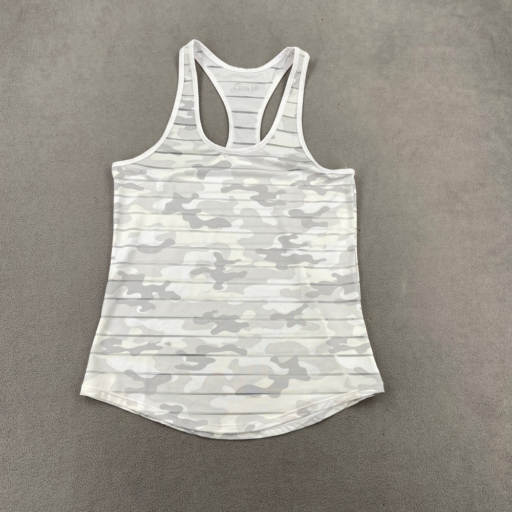 Zyia Active Camo Mesh Stripe Racerback Tank Top White Gray XS ZA2618